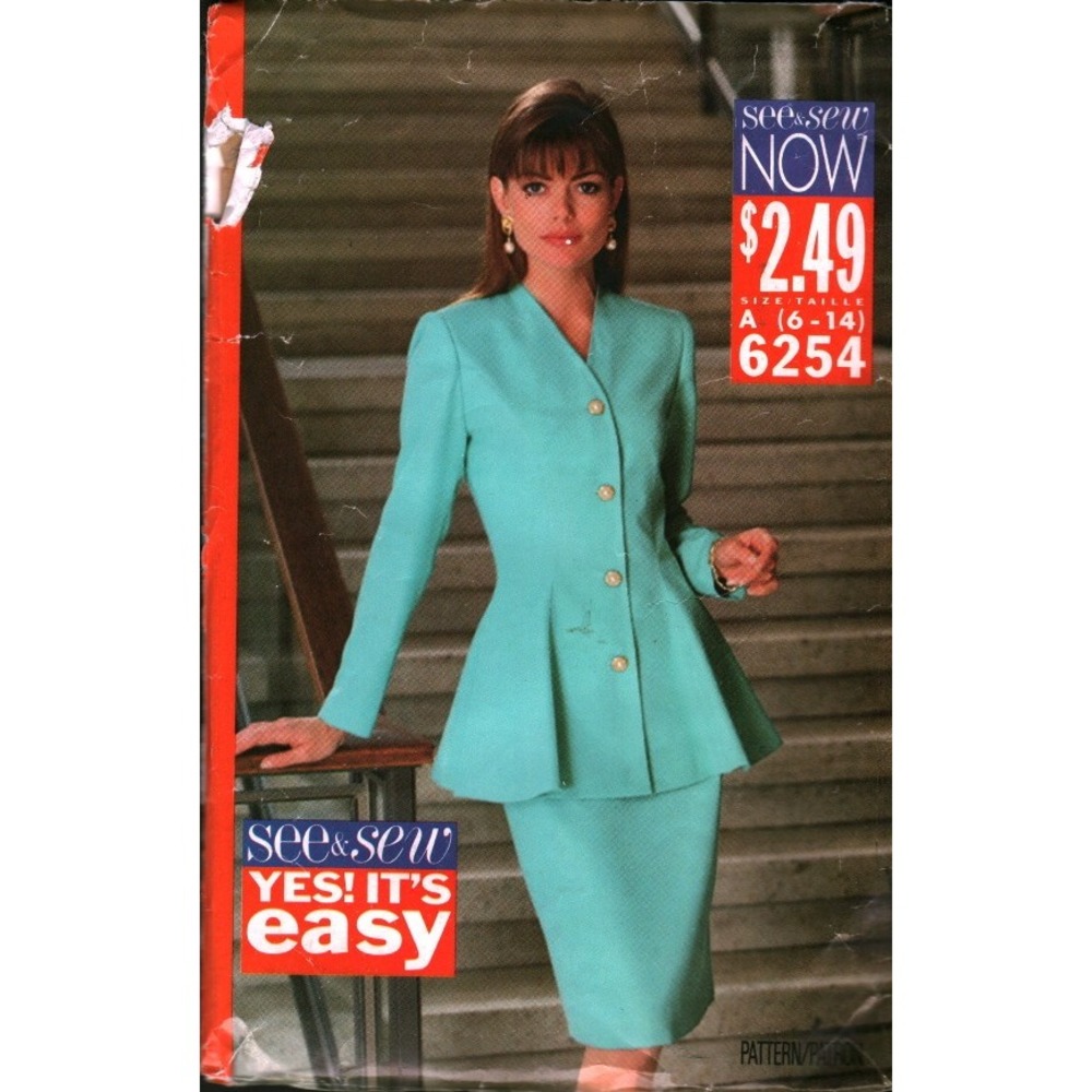 Vintage 1992 See & Sew Butterick 6254 Skirt Suit Sewing Pattern Size 6-10‎ CUT
